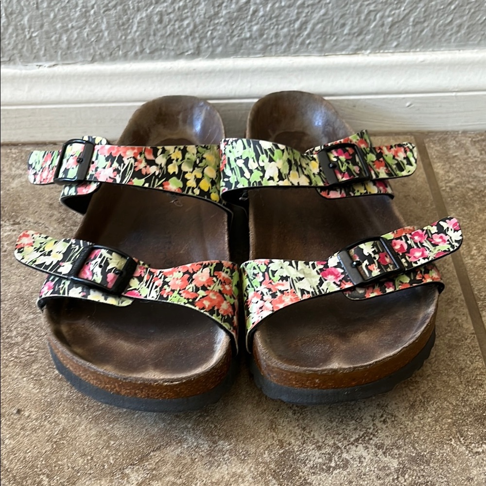 Papillio Pink and Green Floral Sandals with Adjustable Straps